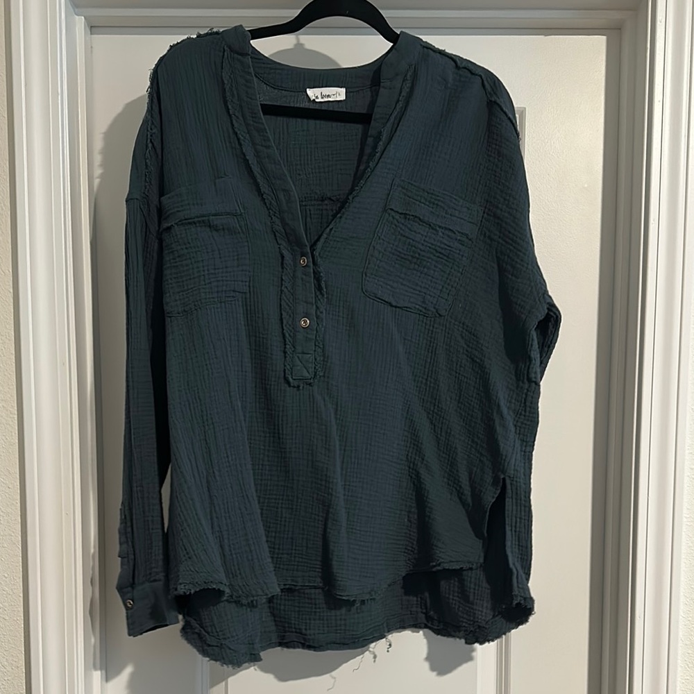 Green Long Sleeve Boxy Blouse